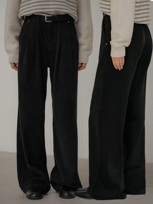 [TILLIDIE] Classic tuck detail fleece denim pants [TIWT02DP02]_Black