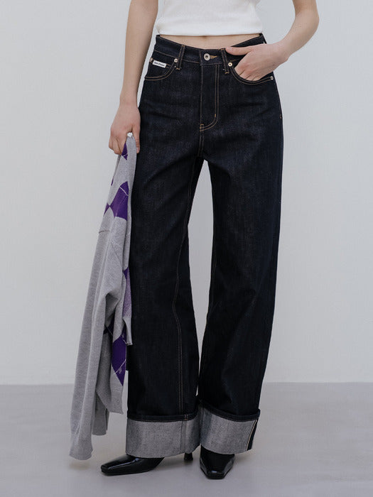 Tillidie Turn-up detail denim pants Indigo