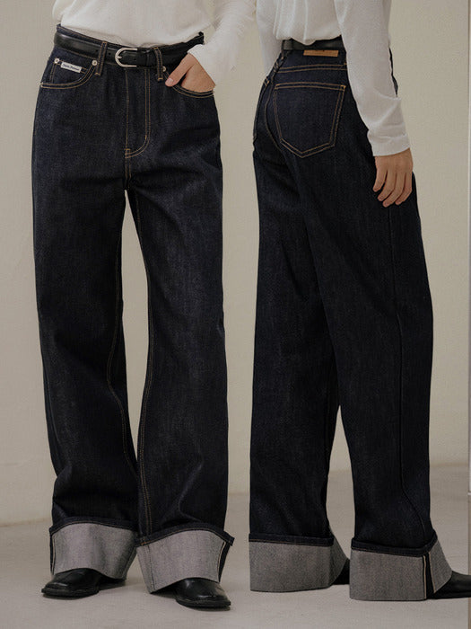 [TILLIDIE] Turn-up detail denim pants [TIWT02DP01]_Indigo