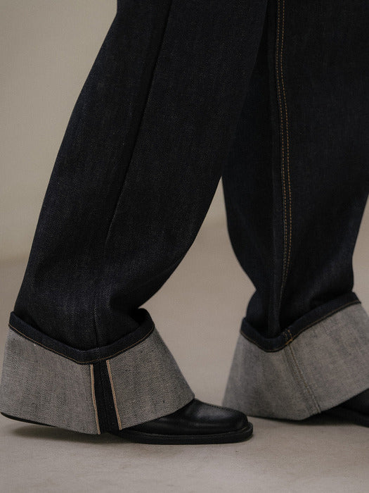[TILLIDIE] Turn-up detail denim pants [TIWT02DP01]_Indigo