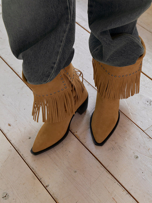 [raive] Shelva Fringe Middle Boots in Camel Wa5Ad011-92