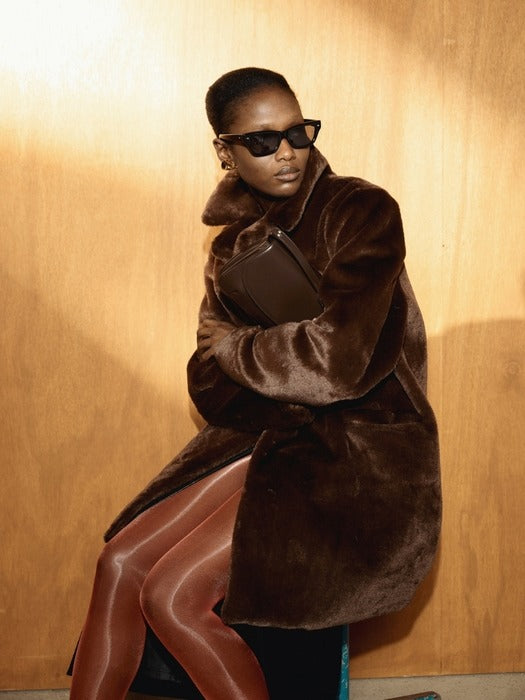 [recto] GRANDMA FAUX FUR DOUBLE COAT (VINTAGE BROWN)