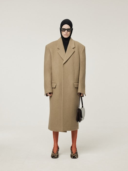 [recto] HAIRY WOOL SINGLE COAT (LIGHT KHAKI)