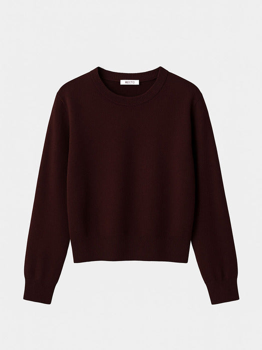 Recto Shirt Cuffs Detail Knit Top (Dark Burgundy)
