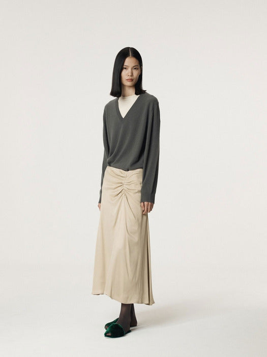 Recto Contrast Layered V-Neck Knit Top (Melange Grey)