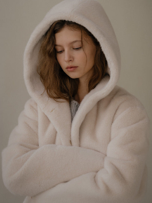 [TILLIDIE] Hooded Fur Short Jacket [TIWT03JK01]_Beige