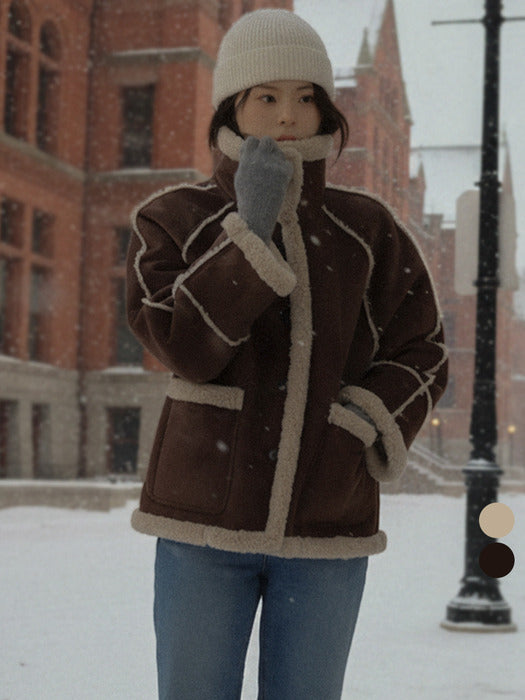 Tillidie High-neck line wool shearling mustang
