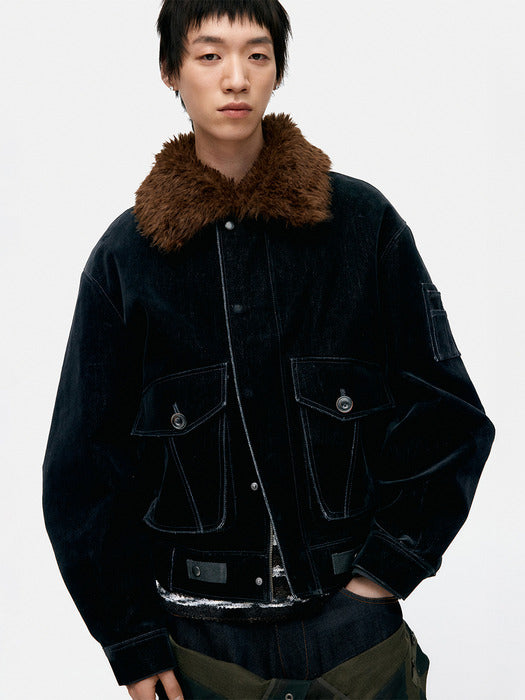 MIKOOS VELVET BOMBER JACKET awa729m(BLACK)