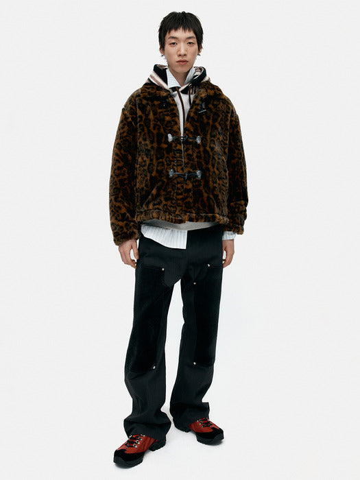 UNISEX LEOPARD FUR DUFFLE JACKET awa735u(BROWN)