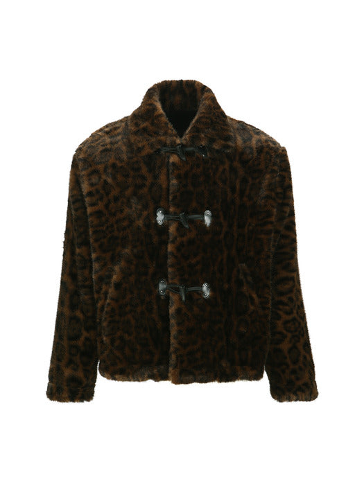 UNISEX LEOPARD FUR DUFFLE JACKET awa735u(BROWN)