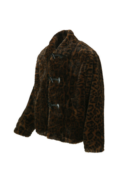 UNISEX LEOPARD FUR DUFFLE JACKET awa735u(BROWN)