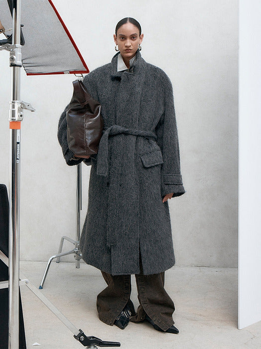 MATTIA SHAGGY WOOL ROBE COAT awa715m(GREY)