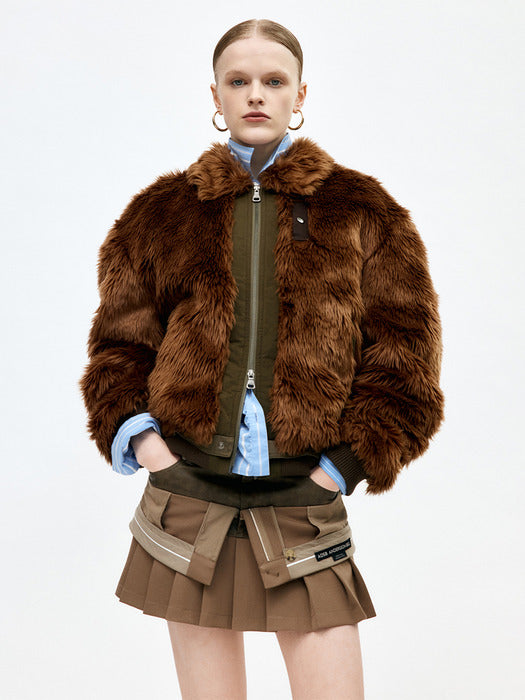 UNISEX FLIGHT FUR BOMBER JACKET awa710u(BROWN)