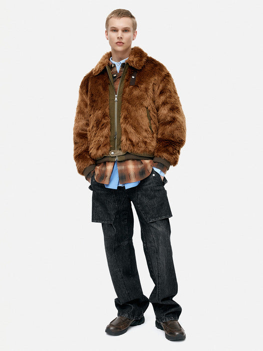 UNISEX FLIGHT FUR BOMBER JACKET awa710u(BROWN)