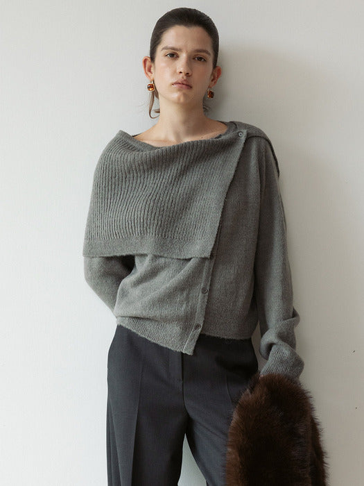 Loeuvre Asymetric Placket Cardigan + Wrap Skirt