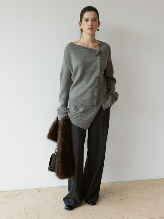 Loeuvre Asymetric Placket Cardigan + Wrap Skirt