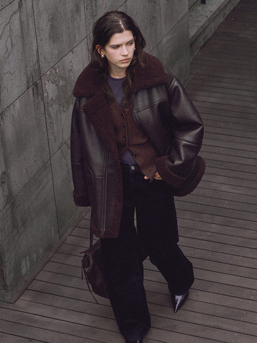 loeuvre Oversized Shearling Mouton Jacket SM5WJ404-93 - View 2