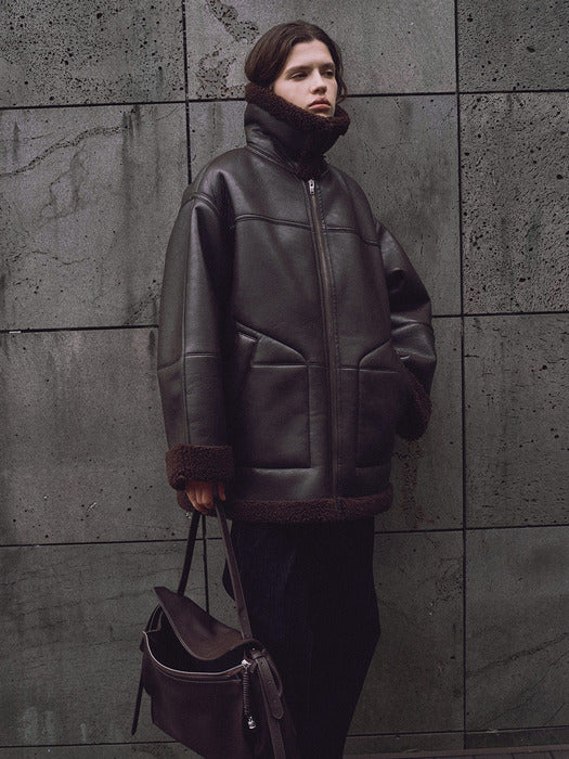 loeuvre Oversized Shearling Mouton Jacket SM5WJ404-93 - View 3