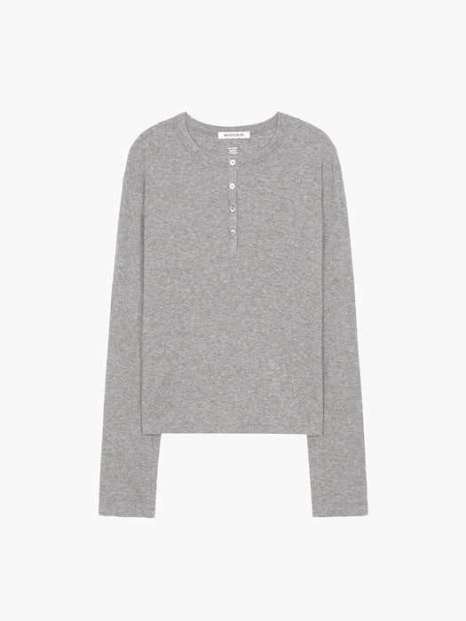 [MARGESHERWOOD] HENLEY NECK LONG SLEEVE T-SHIRT_melange grey