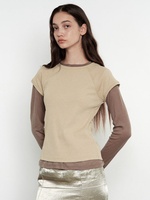 [MARGESHERWOOD] RIBBED RAGLAN T-SHIRT_beige