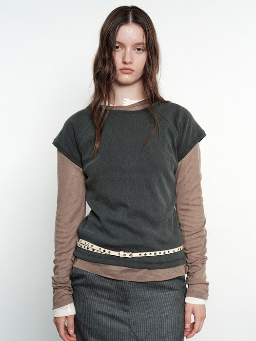 [MARGESHERWOOD] RIBBED RAGLAN T-SHIRT_charcoal