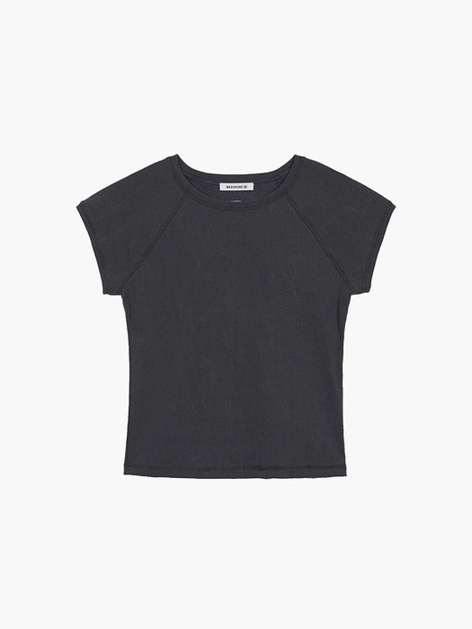 [MARGESHERWOOD] RIBBED RAGLAN T-SHIRT_charcoal