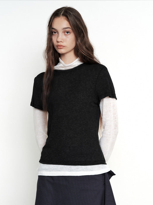 [MARGESHERWOOD] BASIC SHEER T-SHIRT_black