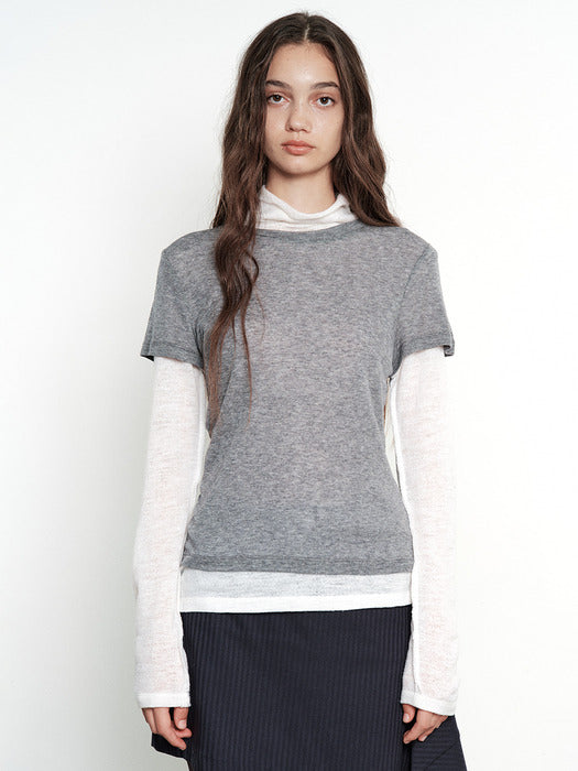 [MARGESHERWOOD] BASIC SHEER T-SHIRT_melange grey