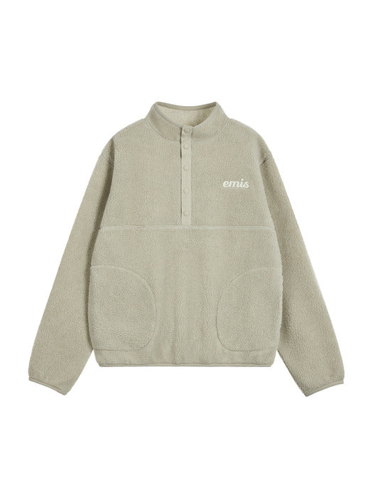 [emis] OVERSIZED HALF NECK FLEECE TOP-BEIGE