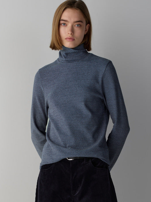 Facade Pattern Striped Roll-Neck Top