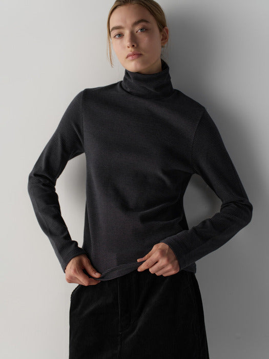 Facade Pattern Striped Roll-Neck Top