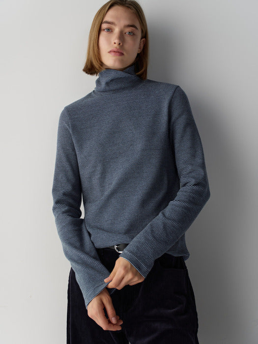 Facade Pattern Striped Roll-Neck Top