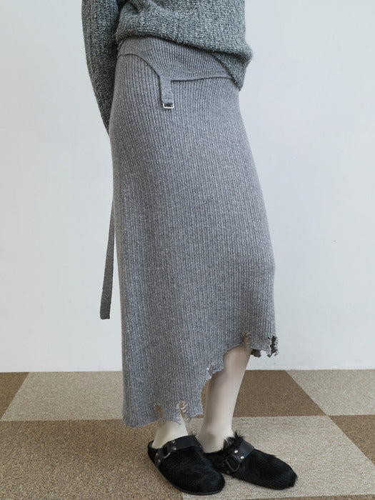 [raive] Waist-Point Unbalance Knit Skirt VK5WS299_2color