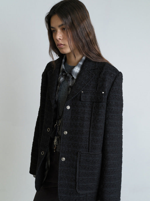 [raive] Quilted-lining Tweed Jacket VW5WJ246_2color