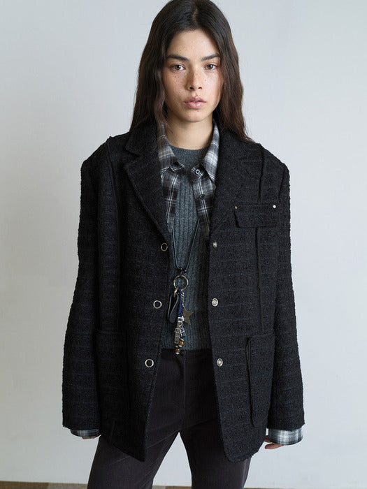 [raive] Quilted-lining Tweed Jacket VW5WJ246_2color