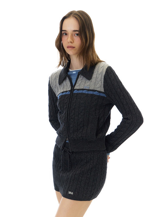 [grove] 25Wt Zaria Cable Knit Zip-UP (Gray)