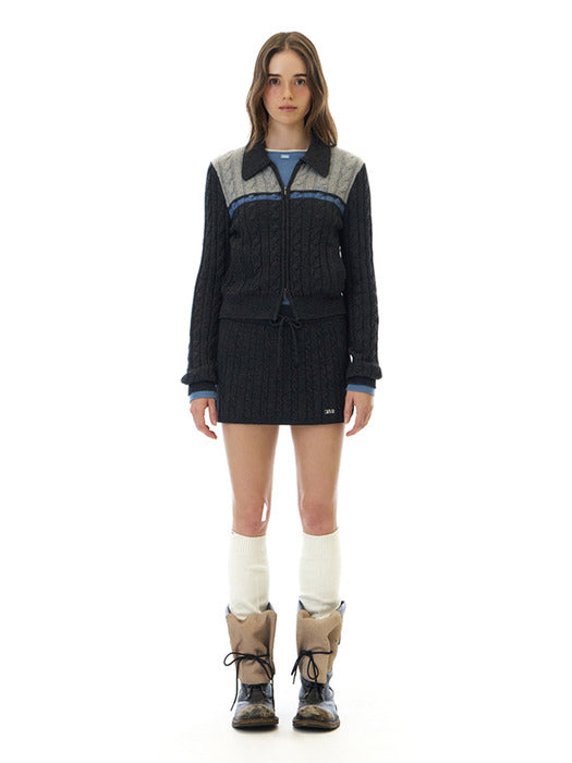 [grove] 25Wt Zaria Cable Knit Zip-UP (Gray)