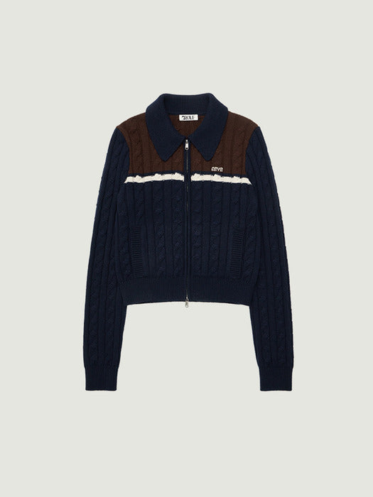 Grove 25Wt Zaria Cable Knit Zip-UP (Navy)