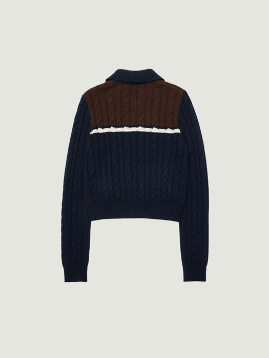 Grove 25Wt Zaria Cable Knit Zip-UP (Navy)