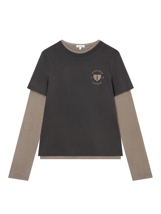 Vunque Romantic Goth Layered T-shirt Charcoal Beige