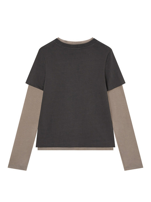 Vunque Romantic Goth Layered T-shirt Charcoal Beige