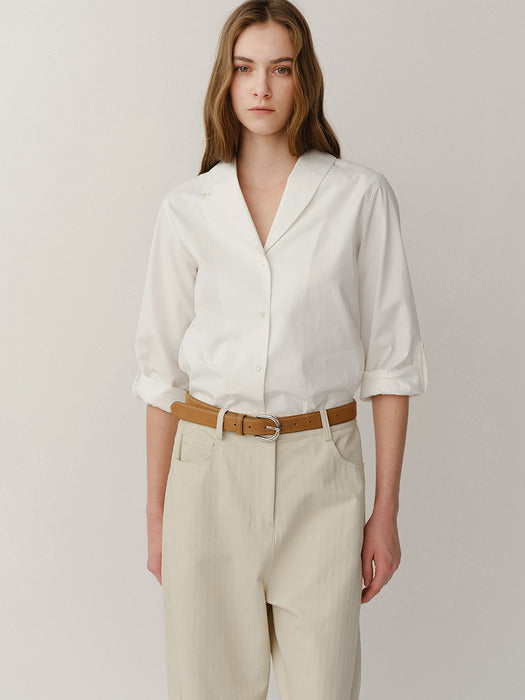 Kindersalmon Marcella Shawl Collar Shirt Off-White