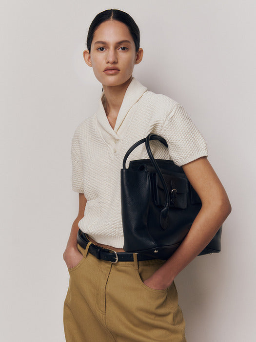 Kindersalmon Tessa Leather Tote Bag Black (From Italy)