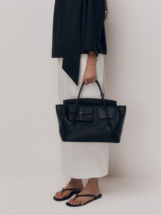 Kindersalmon Tessa Leather Tote Bag Black (From Italy)