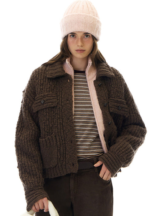 Grove 25Wt Aurora Collar Knit Jacket (Brown)