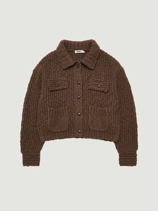 [grove] 25Wt Aurora Collar Knit Jacket (Brown)