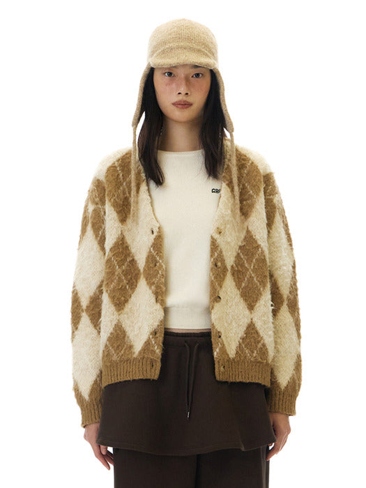 Grove 25Wt Aria Brushed Argyle Cardigan (Beige)