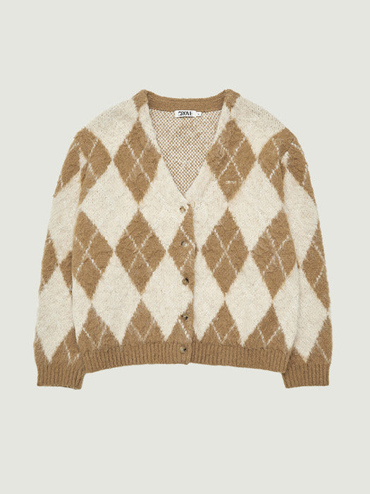 Grove 25Wt Aria Brushed Argyle Cardigan (Beige)
