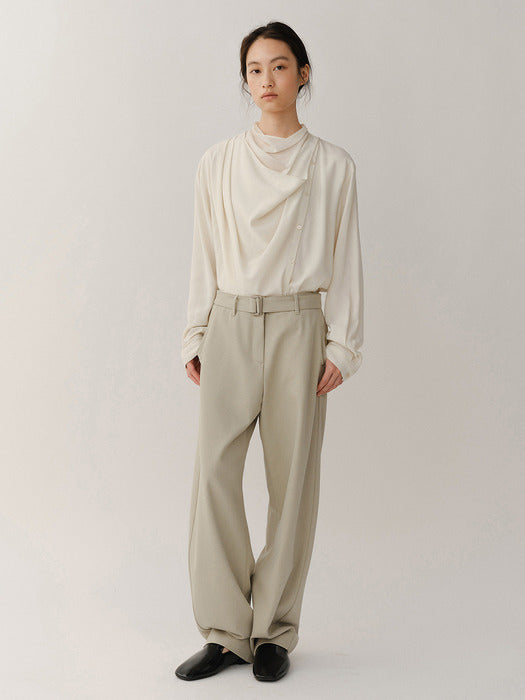 Kindersalmon Belted Curve Pants Sage Taupe