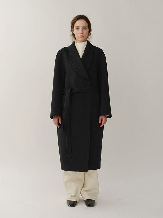 Kindersalmon Vera Shawl Collar Coat Black